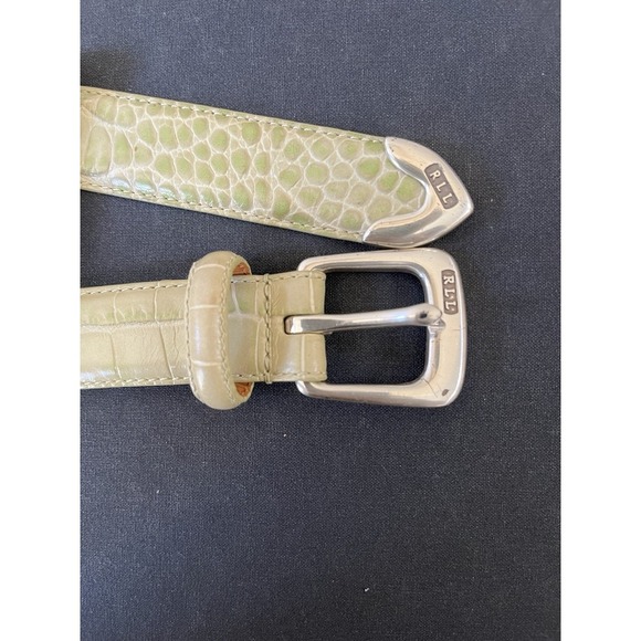 RALPH LAUREN‎ Faux Alligator Belt w/ Silver Buckle Sage Green Sz M - Picture 2 of 5